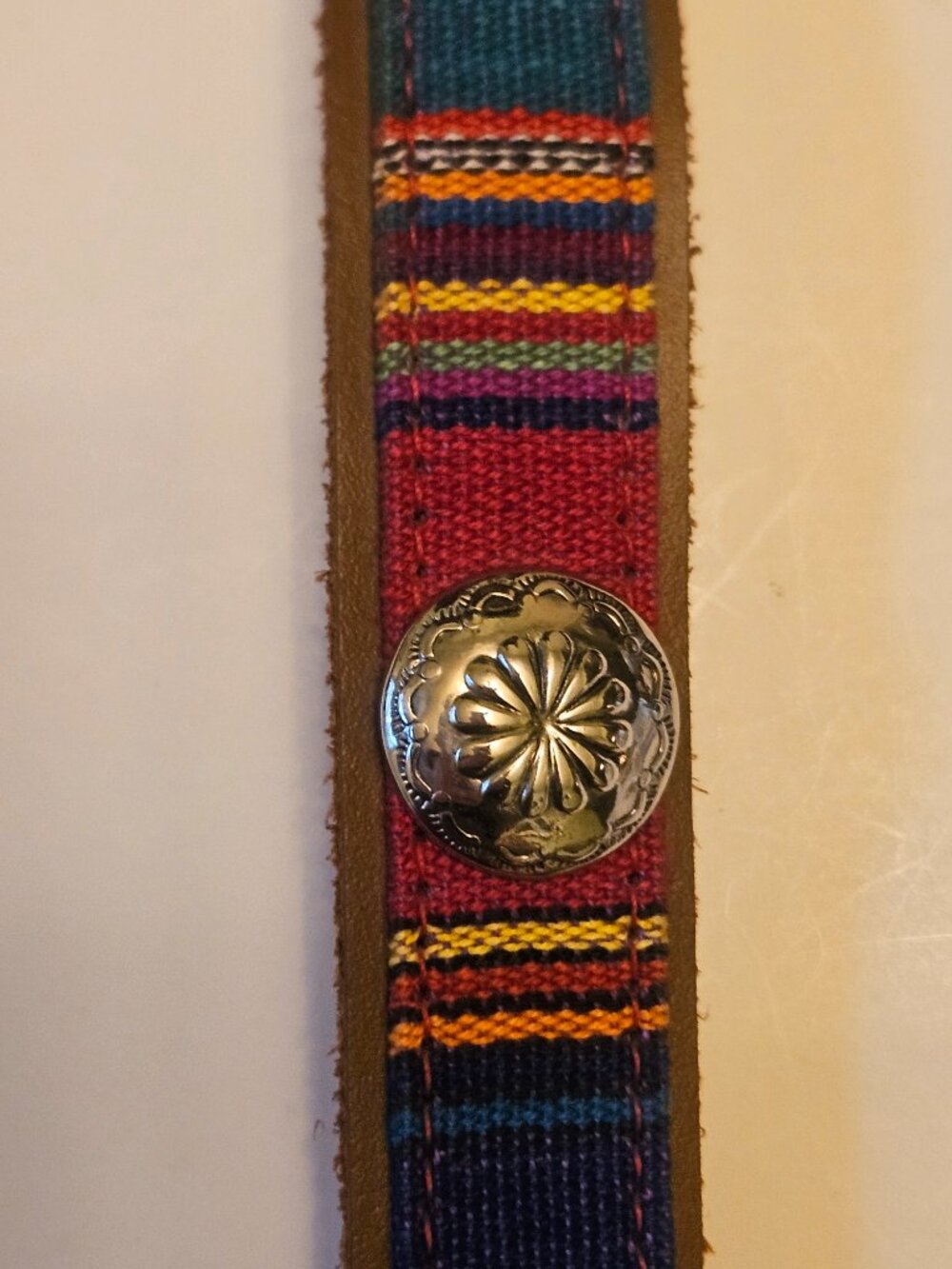Vtg.Donna Katz Southwestern Leather & Woven Fabric Concho Belt Size M 34" - Picture 6 of 8